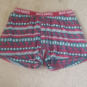 Duluth Trading Co Red and Green Holiday Reindeer Boxer Shorts